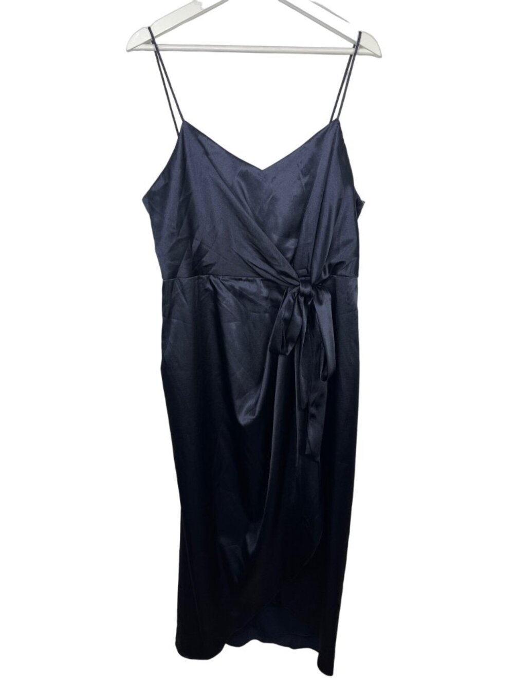 After Six Womens 14R Navy Blue Satin Bridesmaid Formal Maxi Dress NWT